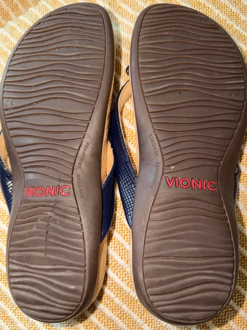 Vionic Navy Bow Thong Sandals for Women with Gold Accents - Picture 5 of 8